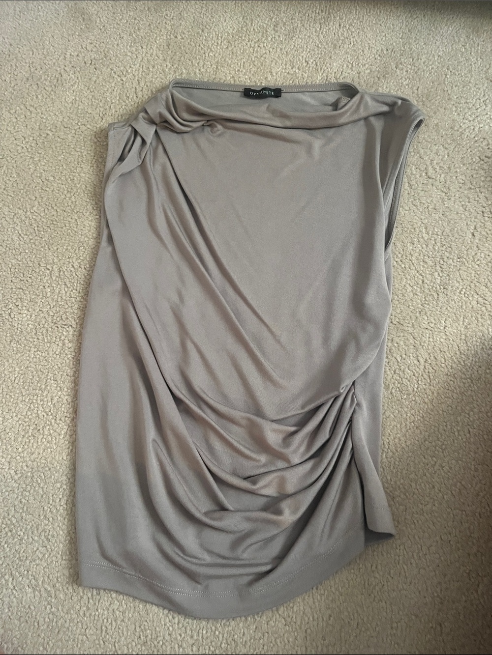 Dynamite Draped Sleeveless Dress in Light Gray